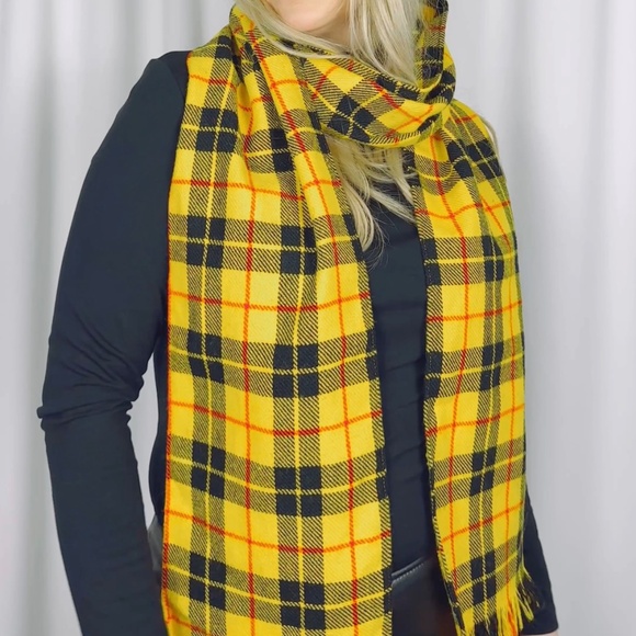 Vintage Cher from Clueless Yellow + Black + Red Wool Plaid Knit Long Scarf with - Picture 2 of 7